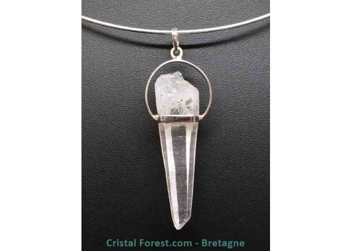 COLLIER PENDENTIF FIOLE EN VERRE DE PIERRES CRISTAL DE ROCHE méditation