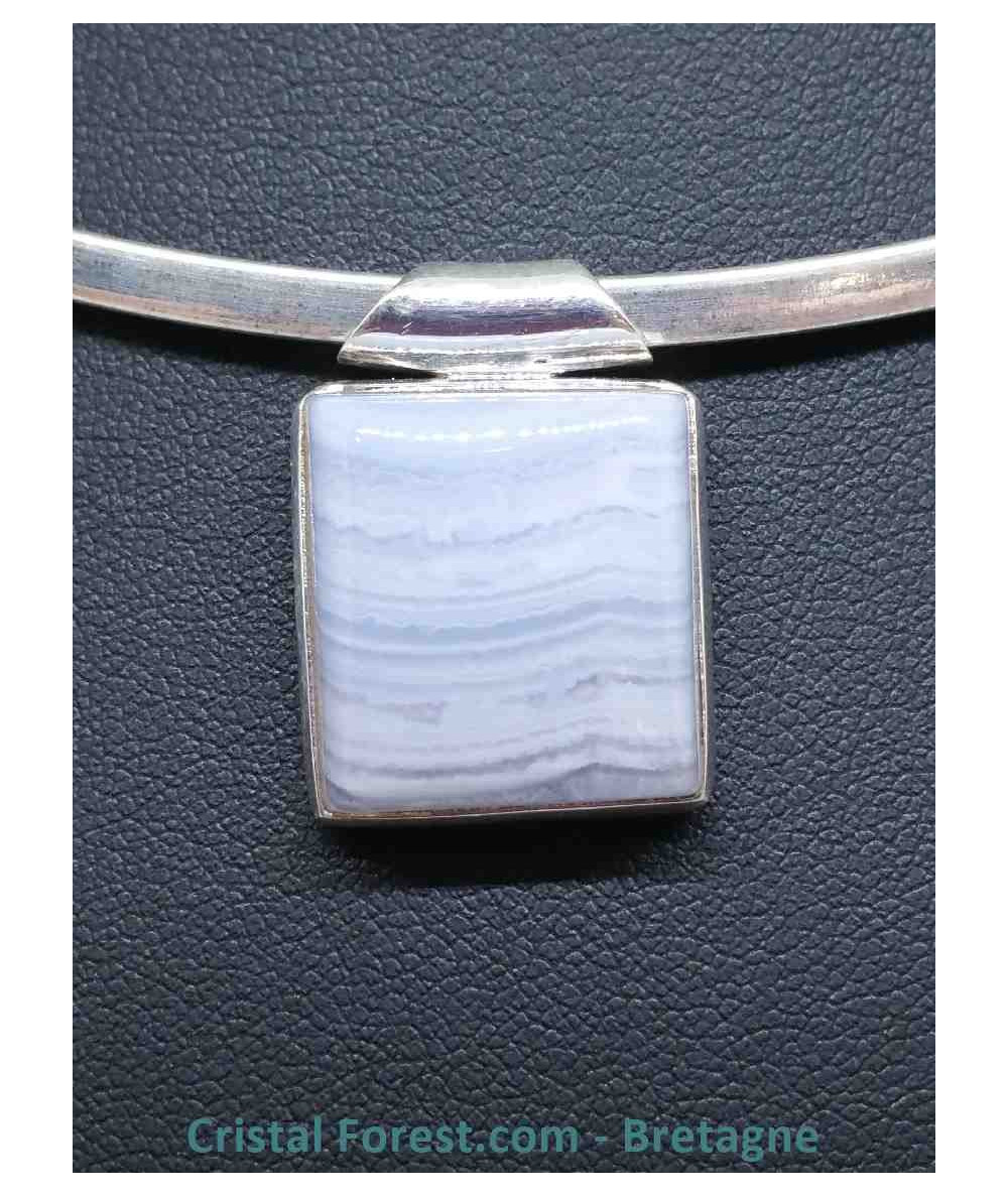 Calcédoine bleue - Pendentifs sertis argent - Qualité Joaillerie AAA+ - 1.8 x 1.8 x 0.8cm / 7.66gr