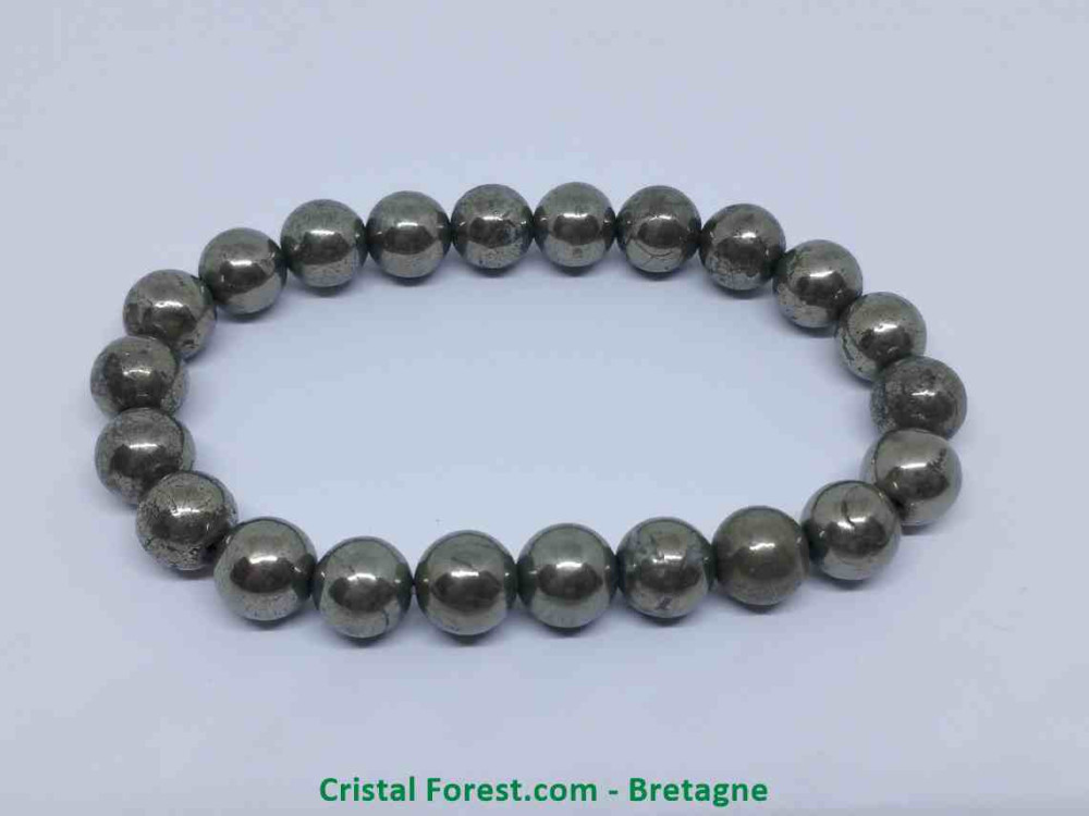 Pyrite de fer - Bracelet boules - Longueur : 16,5 cm env. (Extensible) - Boules 8 mm