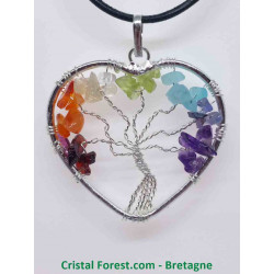 Pendentif Coeur aux 7 Chakras  & Arbre de vie 