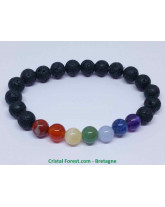 Pierre de lave (Basalte) - Bracelet boule 7 Chakras