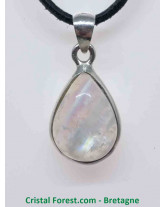 Labradorite Blanche (Arc en Ciel) - Pendentif Serti Argent - Qualité Joaillerie