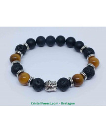 Oeil de Tigre, Pierre de Lave et Onyx - Bracelet Boules et Bouddha