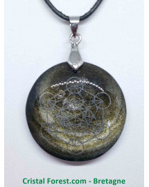 Obsidienne dorée - Pendentif gravé Métatron
