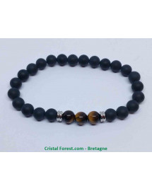 Onyx Dépoli et Oeil de Tigre - Bracelet Boules