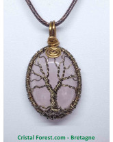 Quartz Rose et Bronze - Pendentif Arbre de Vie 