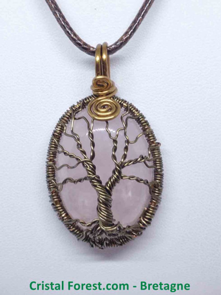 Quartz Rose et Bronze - Pendentif Arbre de Vie 