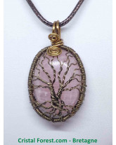 Quartz Rose et Bronze - Pendentif Arbre de Vie 