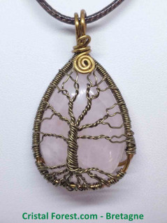 Quartz Rose - Pendentif Bronze - Arbre de Vie