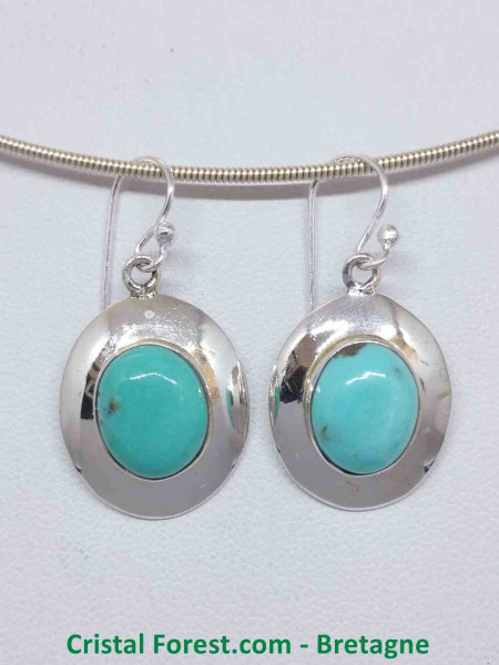 Turquoise d'Arizona AAA - Boucle d'oreilles serties Argent - Qualité Joaillerie