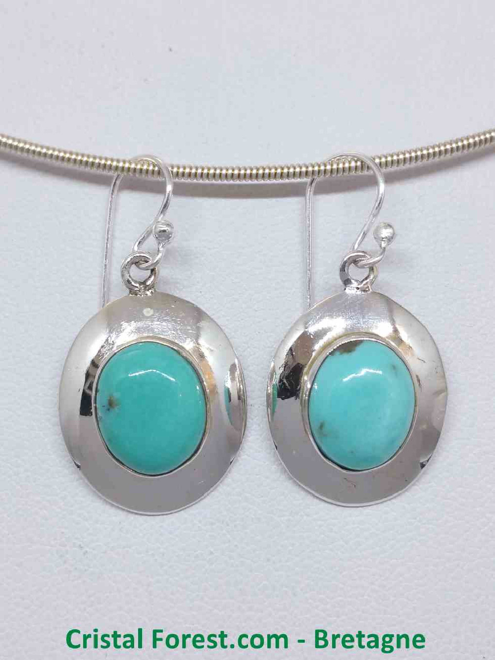 Turquoise d'Arizona AAA - Boucle d'oreilles serties Argent - Qualité Joaillerie