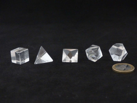 Coffret 5 solides de Platon - Cristal de roche