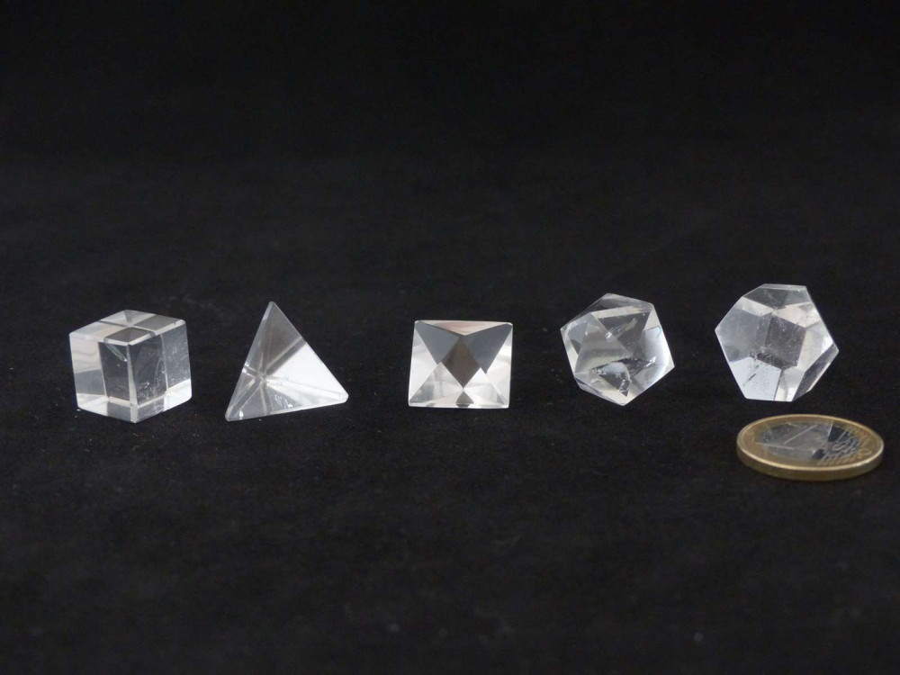 5 solides de Platon en cristal de roche
