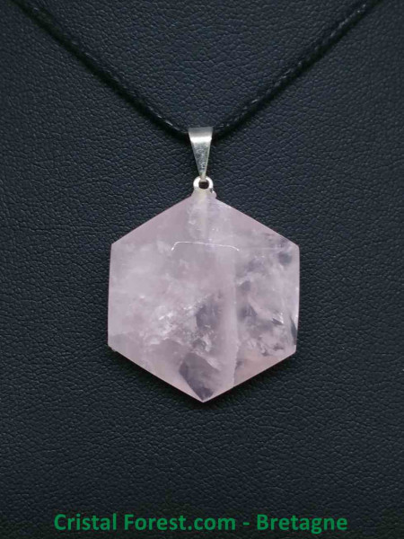 Quartz Rose - Pendentif Héxagonal