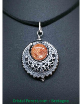 Pierre de Soleil - Pendentif Croissant de Lune-  Silver Filled (10% d'argent 925)