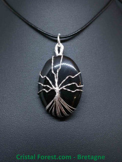 Obsidienne Noire - Pendentif Cabochon et Arbre de vie