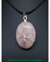 Quartz Rose - Pendentif Cabochon Arbre de Vie