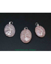 Quartz Rose - Pendentif Cabochon Arbre de Vie