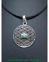 Emeraude et Fleur de vie  - Pendentif Argent