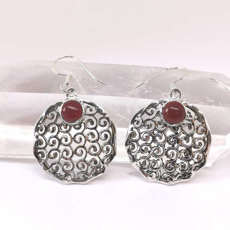 Cornaline AAA+ - Boucles d'oreilles serties Argent