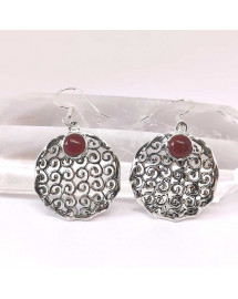 Cornaline AAA+ - Boucles d'oreilles serties Argent