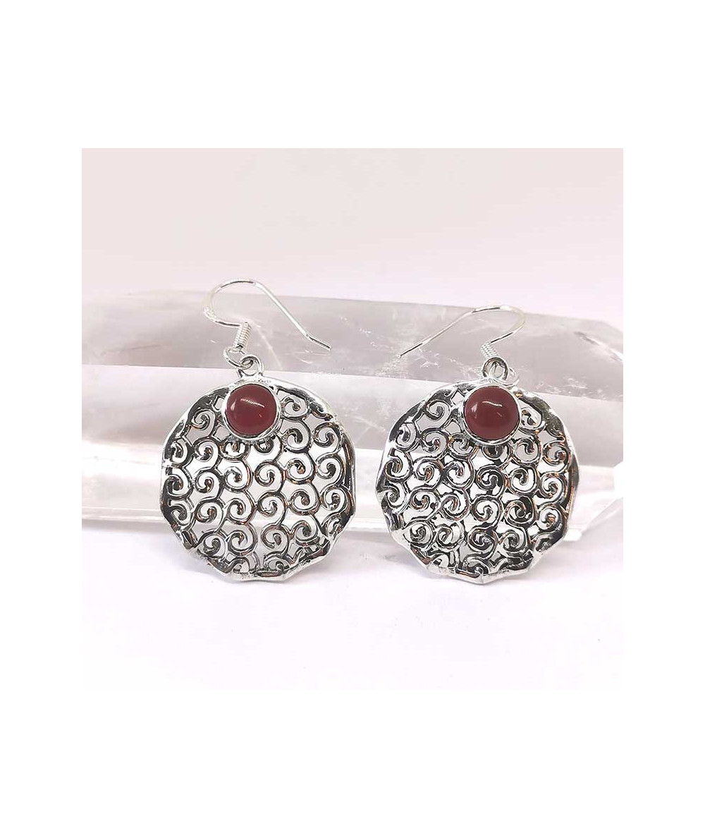 Cornaline AAA+ - Boucles d'oreilles serties Argent