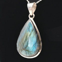 Labradorite extra bleue - Pendentif serti argent qualité joaillerie