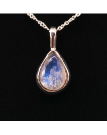 Labradorite Blanche (Arc en Ciel) - Pendentif Serti Argent - Qualité Joaillerie