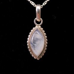 Labradorite Blanche (Arc en Ciel) - Pendentif Serti Argent - Qualité Joaillerie