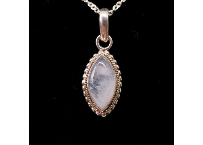 Labradorite Blanche (Arc en Ciel) - Pendentif Serti Argent - Qualité Joaillerie