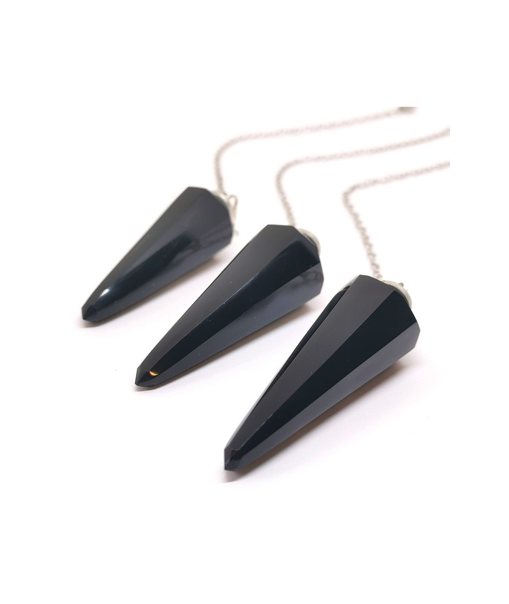 Obsidienne Noire - Pendule - Long : 5,5 cm / Diam : 1,5 cm / Chaine : 19 cm env.