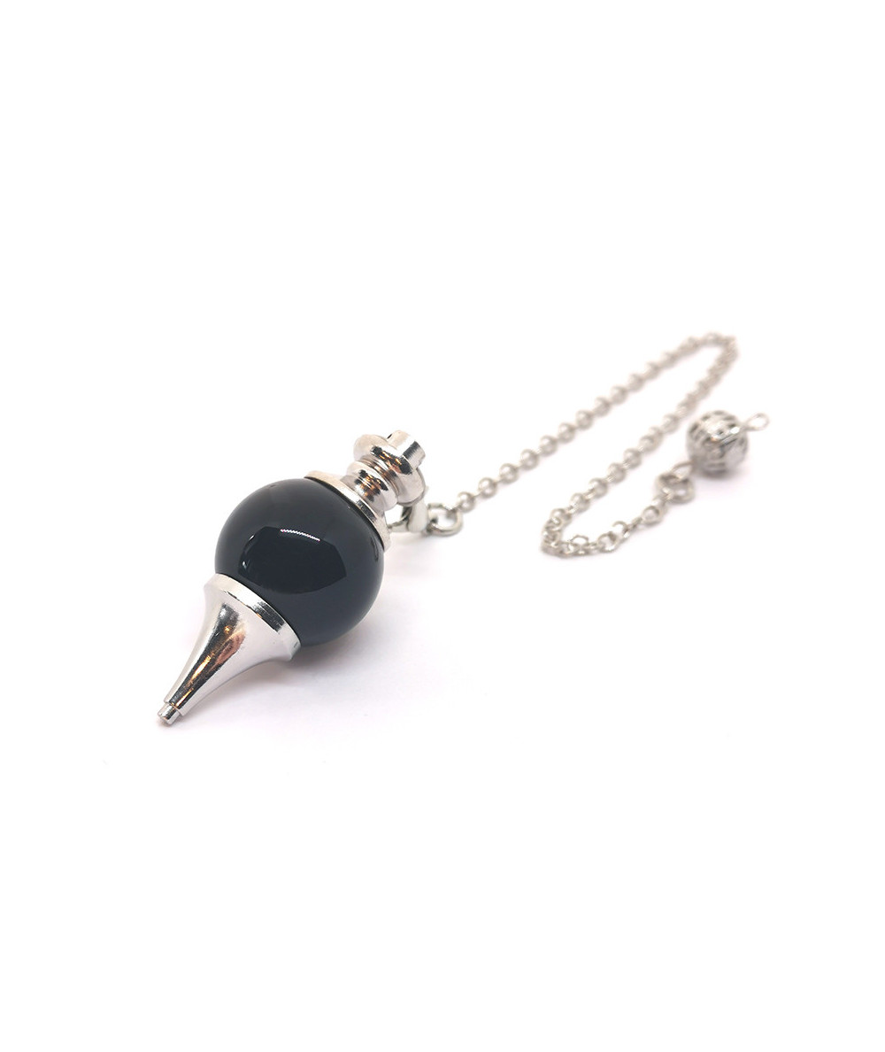 Obsidienne Noire - Pendule Séphoroton - Long : 4 cm / Diam : 1,5 cm / Chaine : 19 cm env.