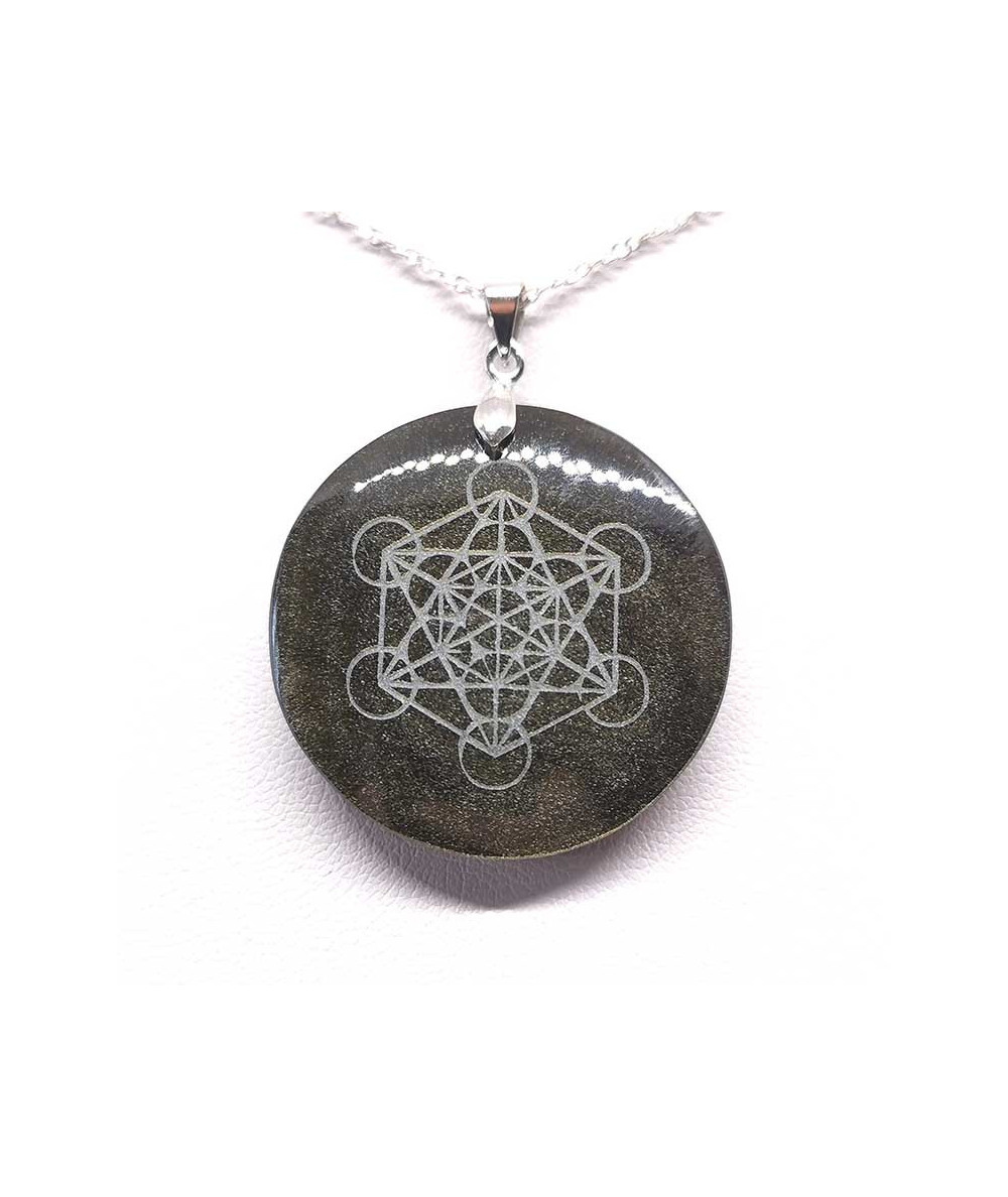 Obsidienne dorée - Pendentif gravé Métatron