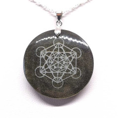 Obsidienne dorée - Pendentif gravé Métatron