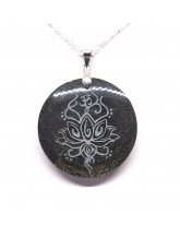 Obsidienne dorée AAA - Pendentif gravé Lotus