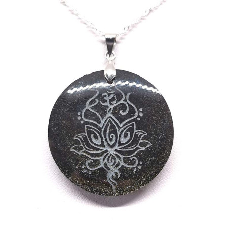 Obsidienne dorée AAA - Pendentif gravé Lotus