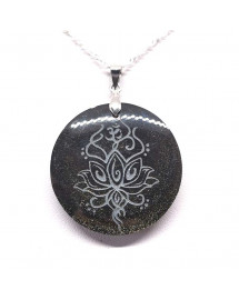 Obsidienne dorée AAA - Pendentif gravé Lotus
