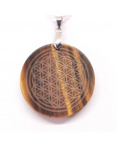 Oeil de tigre & Fleur de Vie - Pendentif bélière