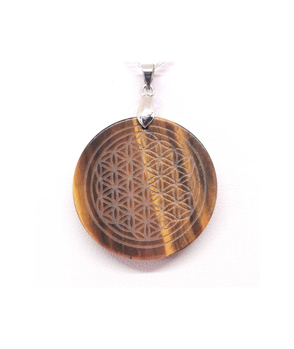 Oeil de tigre & Fleur de Vie - Pendentif bélière