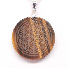 Oeil de tigre & Fleur de Vie - Pendentif bélière