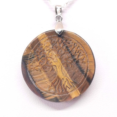 Oeil de tigre & Arbre de Vie - Pendentif bélière