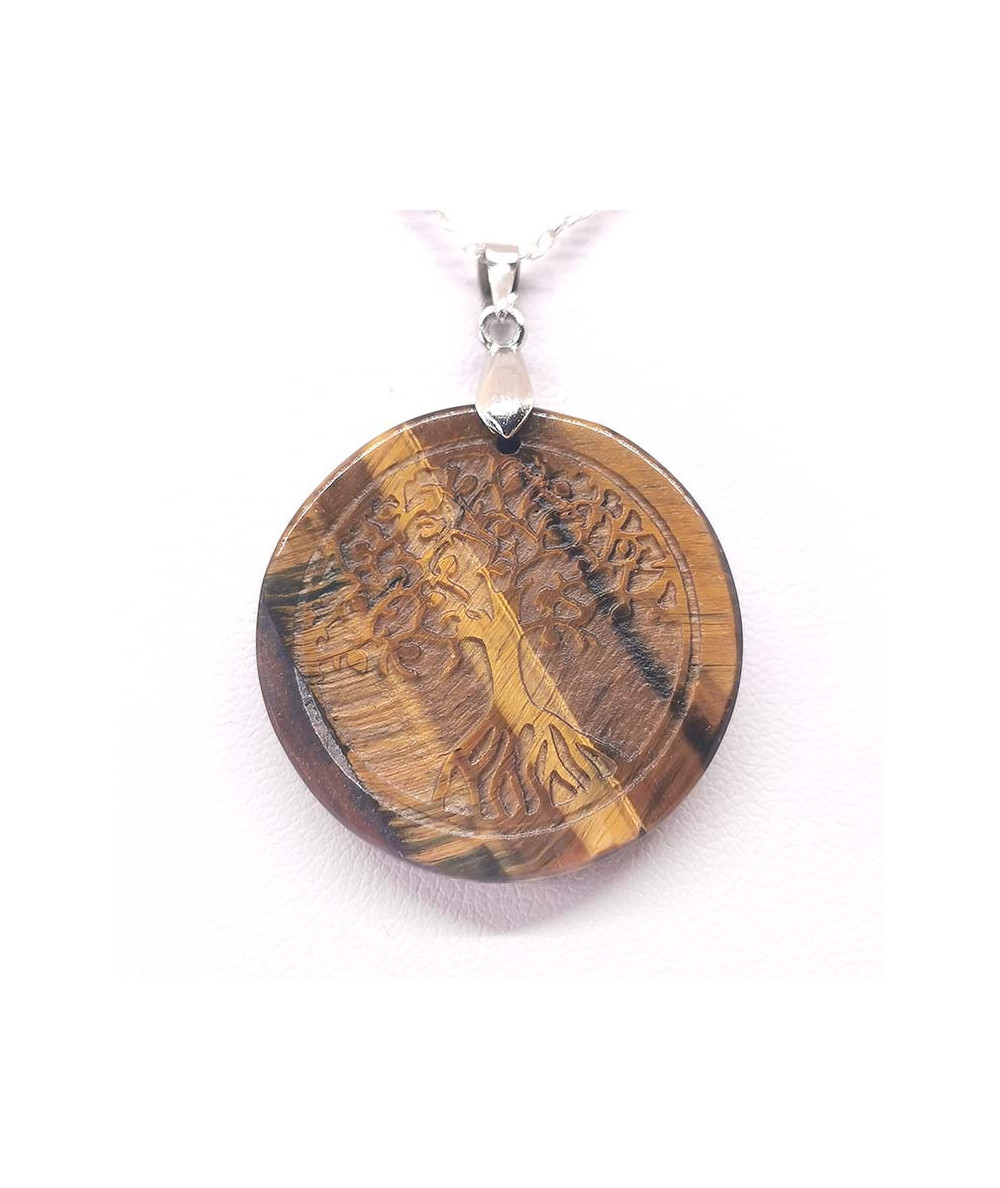 Oeil de tigre & Arbre de Vie - Pendentif bélière