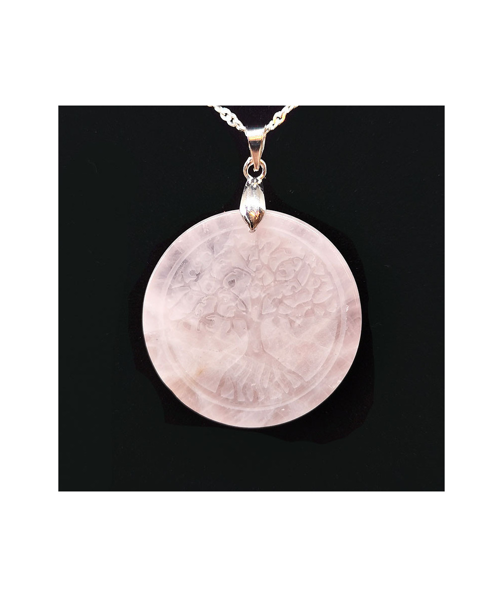 Quartz rose & Arbre de Vie - Pendentif Bélière