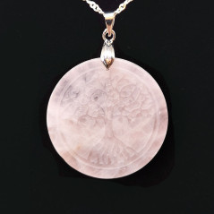 Quartz rose & Arbre de Vie - Pendentif Bélière