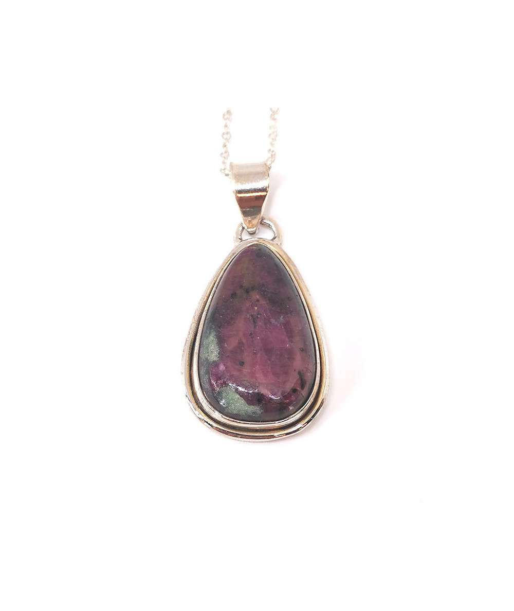Rubis zoïsite - Pendentif Serti Argent