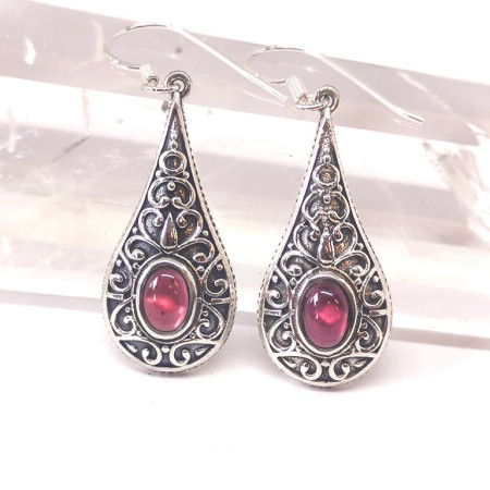 Grenat pyrope (rouge) AAA+ - Boucles d'oreilles - Sertis Argent