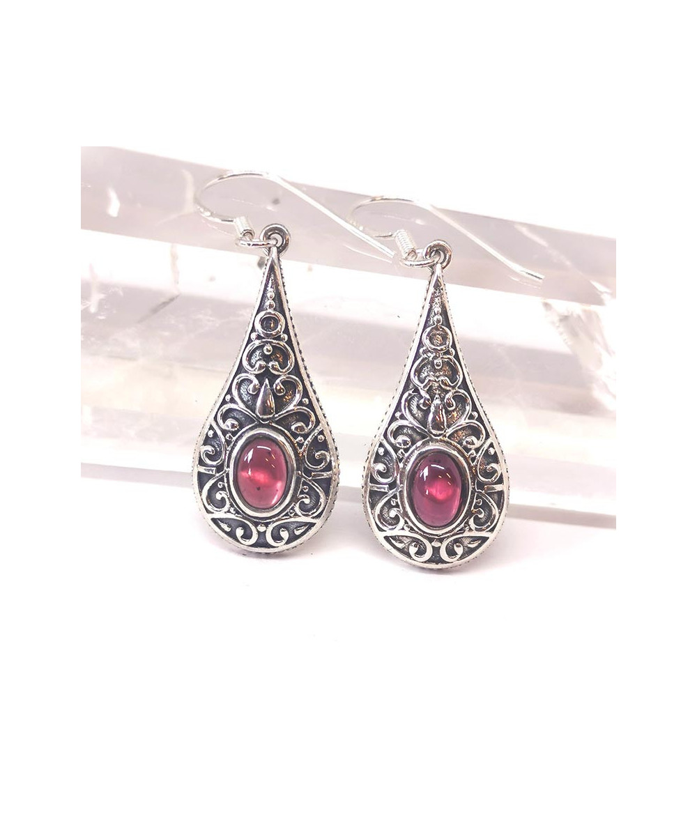 Grenat pyrope (rouge) AAA+ - Boucles d'oreilles - Sertis Argent