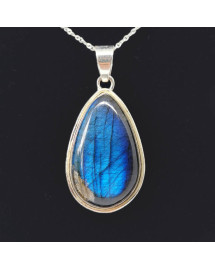 Labradorite extra bleue - Pendentif serti argent qualité joaillerie