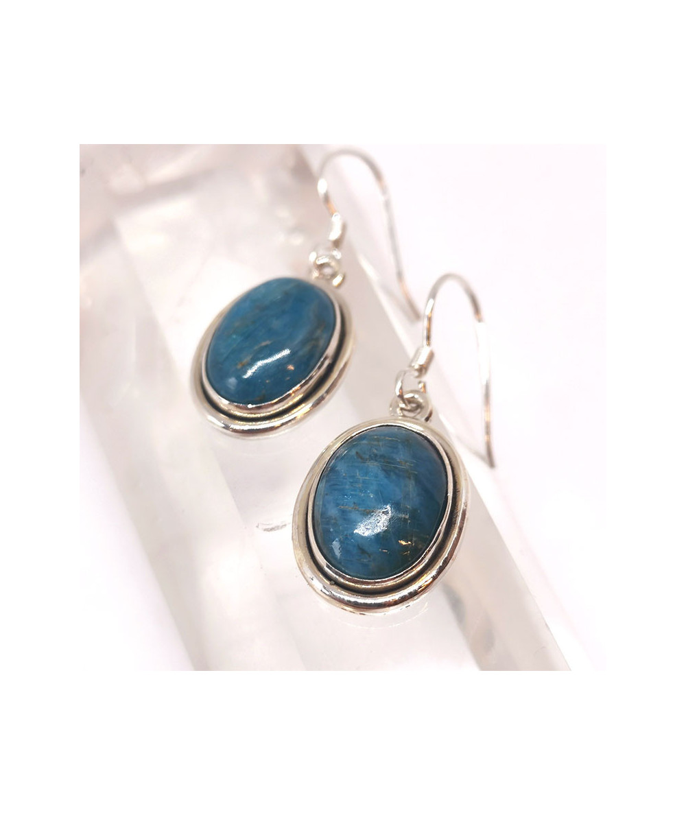 Apatite bleue - Boucles d'Oreilles serties Argent