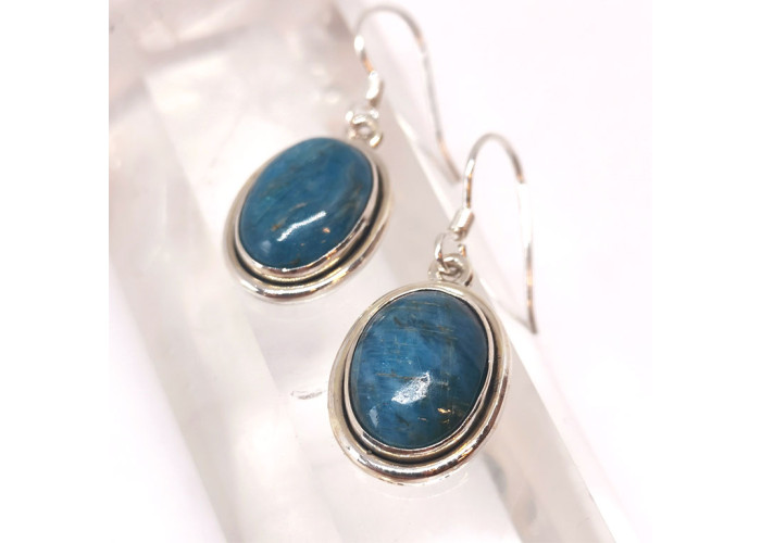 Apatite bleue - Boucles d'Oreilles serties Argent